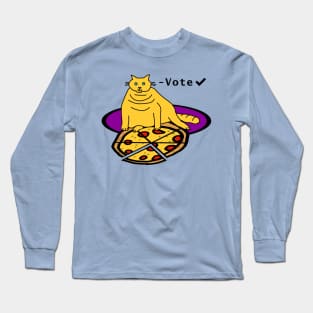Chonk Cat with Pizza says Vote Long Sleeve T-Shirt